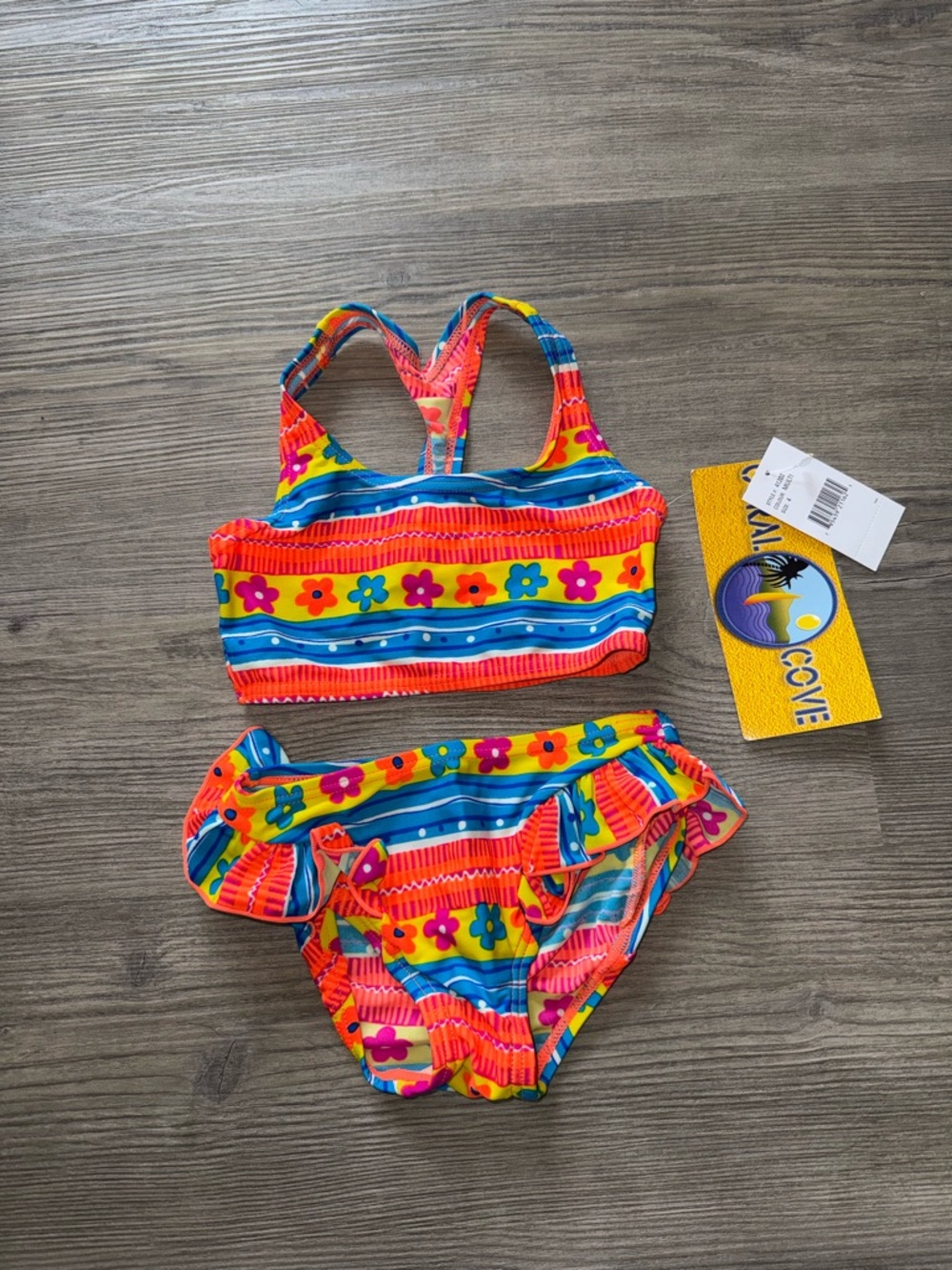 NWT Kids Two-Piece Floral Stripe Swimsuit Girl’s size 4